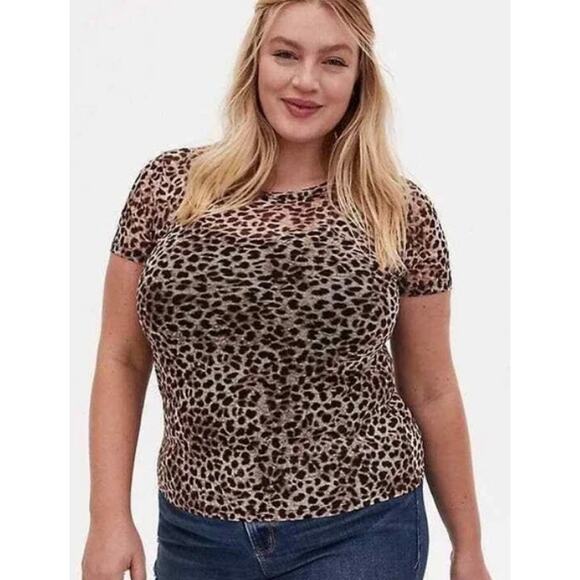 NEW TORRID 3 Leopard Mesh Tee Plus Size 3X Sheer Top Blouse Layer Sexy Cheetah - Picture 1 of 9